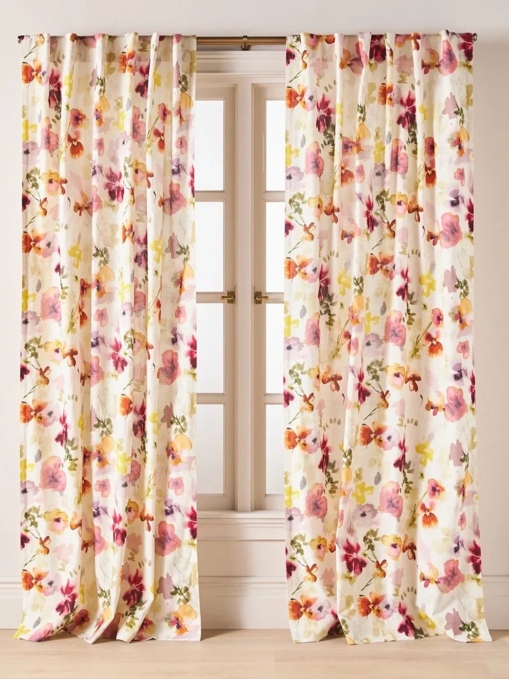 NIP Anthropologie Idalia Cotton Blend Watercolor Floral Curtains, Set of 2